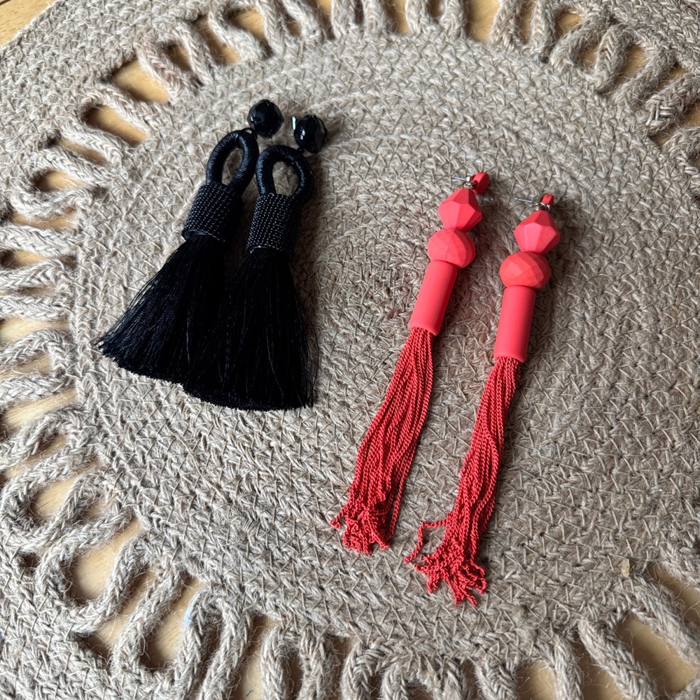 Black and Red/Orange Tassel Earrings Set (for both)
